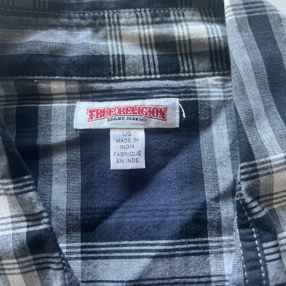 True Religion Long Sleeve Western Style Shirt - Navy‎ Blue/White - Large